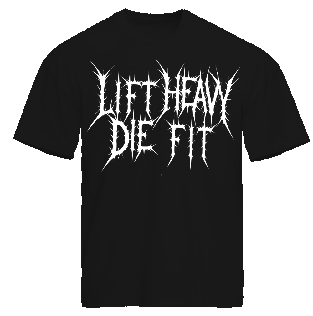 Discipline Is Everything V2 gym tee flat lay front, black colorway with bold graphic print by Lift Heavy Die Fit