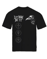 Sacred Savage gym shirt flat lay front showing hand bleached sigil design on black heavyweight cotton pump cover