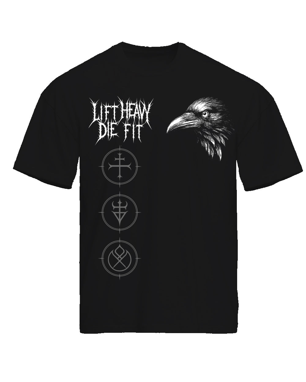Sacred Savage gym shirt flat lay front showing hand bleached sigil design on black heavyweight cotton pump cover