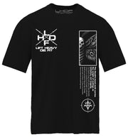 Death's Head Moth pump cover gym tee flat lay front view in black colorway with chest detail