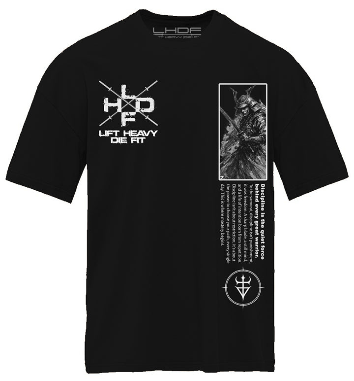 Discipline Is Everything Samurai pump cover black colorway front view with white samurai artwork on heavyweight cotton
