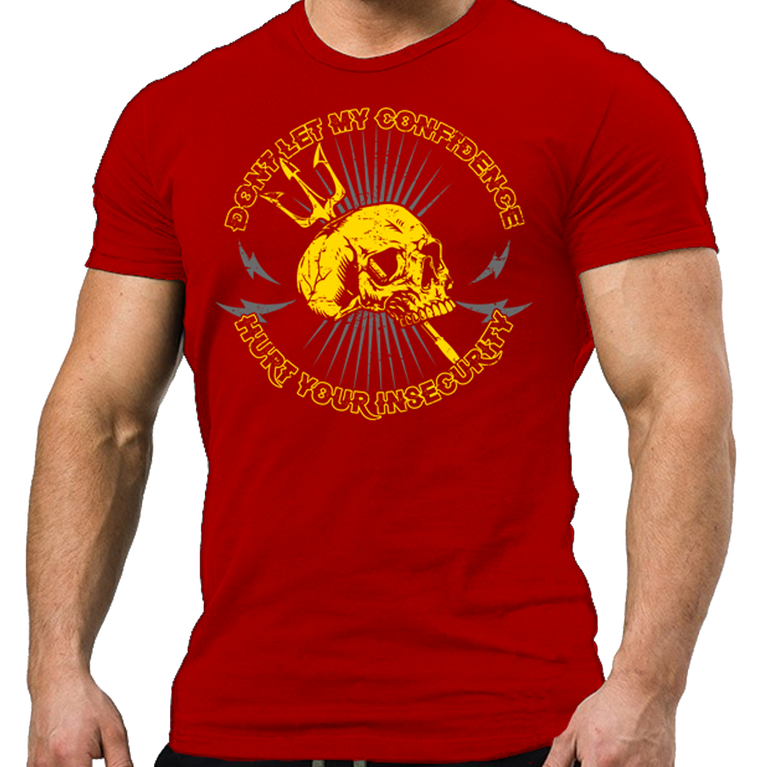 Don't Let My Confidence Hurt Your Insecurity unisex t shirt front view in red, medium weight cotton statement tee