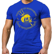 Don't Let My Confidence Hurt Your Insecurity unisex t shirt front view in royal blue, bold text cotton tee
