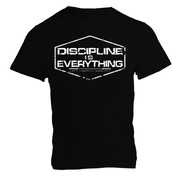Discipline Is Everything gym t shirt in black, front flat lay showing bold chest graphic, midweight cotton unisex tee