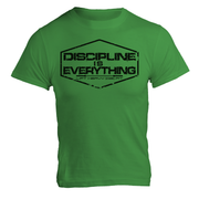 Discipline Is Everything gym t shirt in kelly green, front flat lay showing printed chest graphic, unisex lifting tee