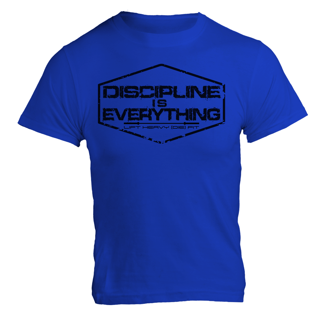 Discipline Is Everything gym t shirt in royal blue, front flat lay showing chest graphic, unisex cotton tee