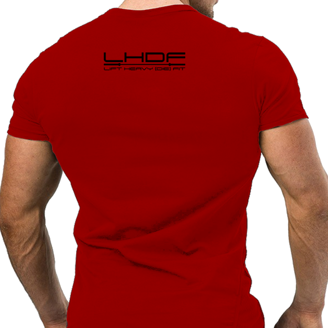 Discipline Is Everything gym t shirt in red, back view on model showing plain back, midweight cotton unisex tee