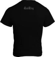GodKing Rule or be Ruled t shirt in black flat lay back view showing plain back design