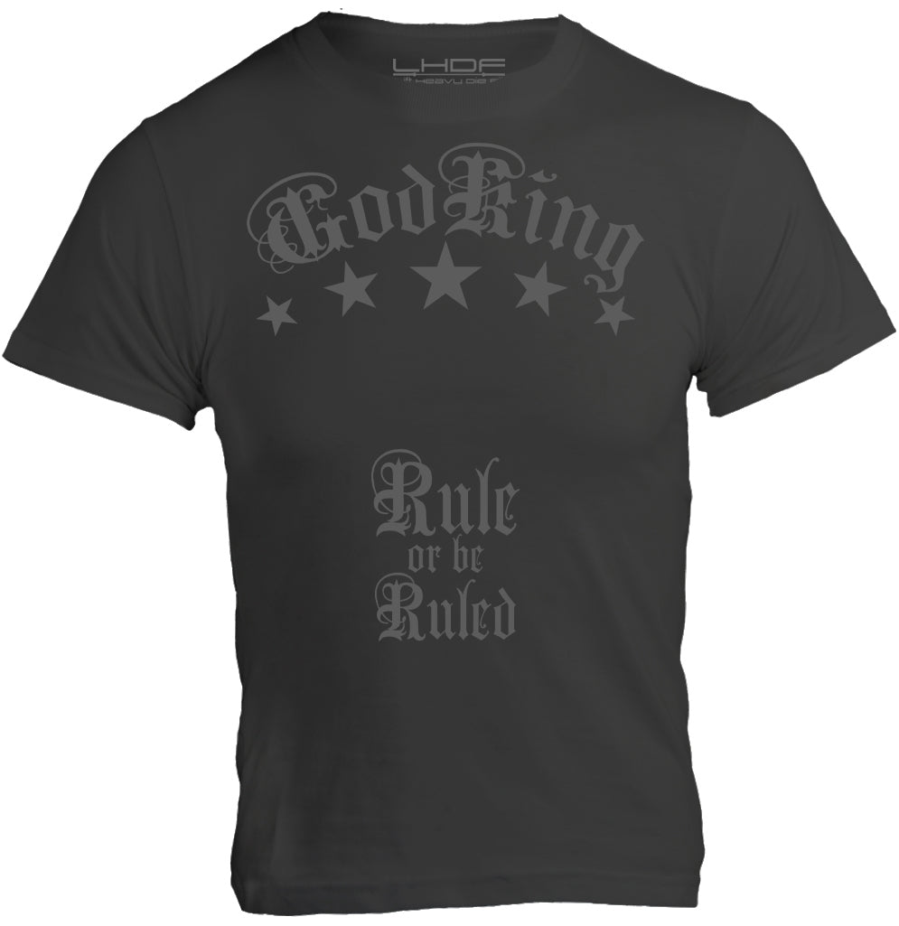 GodKing Rule or be Ruled unisex cotton t shirt in dark grey, front view regular fit graphic tee