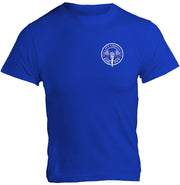 Lift Heavy Die Fit unisex cotton gym t shirt front view in blue with printed lifting graphic design