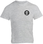 Lift Heavy Die Fit unisex cotton gym t shirt front view in heather grey with bold training print