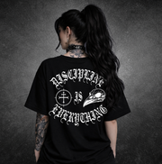 Discipline Is Everything V2 pump cover tee back view on model, black cotton blend unisex gym shirt by Lift Heavy Die Fit