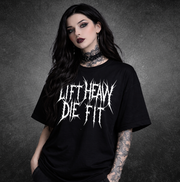 Discipline Is Everything V2 pump cover tee front view on model, black cotton blend unisex lifting shirt by Lift Heavy Die Fit