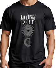 Hero You Want Villain You Need pump cover front view on model showing death metal insignia on black oversized tee