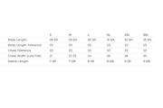 Comfort Is The Enemy Phoenix pump cover size chart showing unisex oversized fit measurements for all available sizes