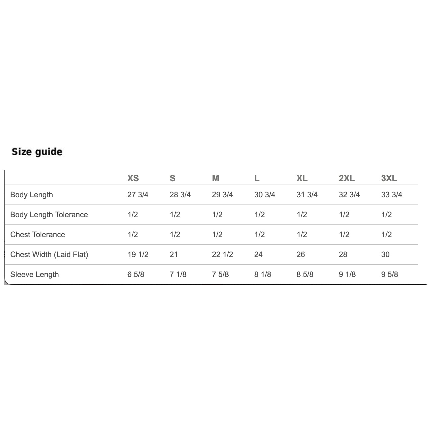 Sacred Savage pump cover unisex sizing chart with detailed chest and length measurements for men and women