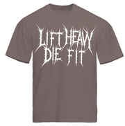 Discipline Is Everything V2 pump cover tee flat lay front, shitake colorway unisex cotton blend by Lift Heavy Die Fit