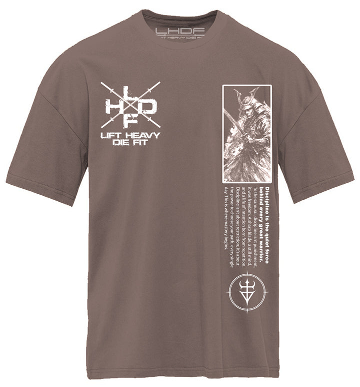 Discipline Is Everything Samurai pump cover front flat lay showing full samurai graphic and text on black heavyweight tee