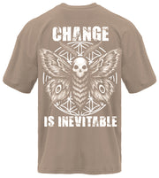 Death's Head Moth pump cover gym tee flat lay back view in tan showing full moth sigil graphic print