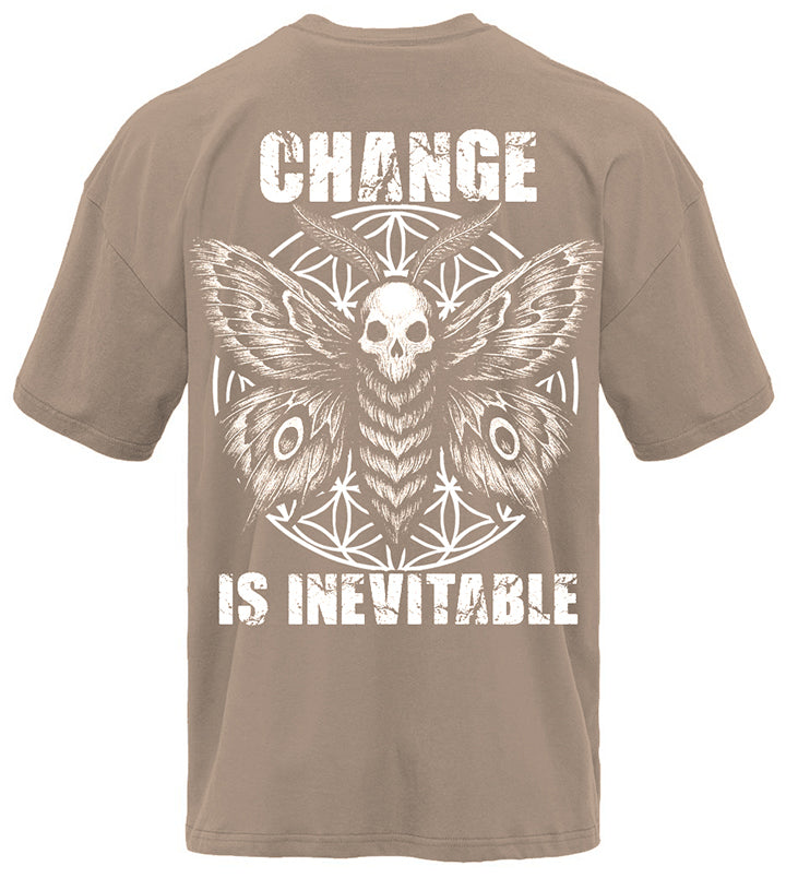 Death's Head Moth pump cover gym tee flat lay back view in tan showing full moth sigil graphic print