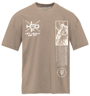 Discipline Is Everything Samurai pump cover tan colorway front view with samurai graphic on heavyweight cotton gym shirt