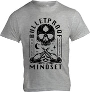 Bulletproof Mindset unisex t shirt in grey heather front view, regular fit motivational cotton tee printed in Southern California