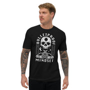 Bulletproof Mindset unisex t shirt in black front view, medium weight cotton motivational graphic tee for gym and casual wear