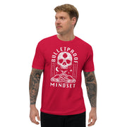 Bulletproof Mindset unisex t shirt in red front view, motivational gym tee with bold graphic print for men and women